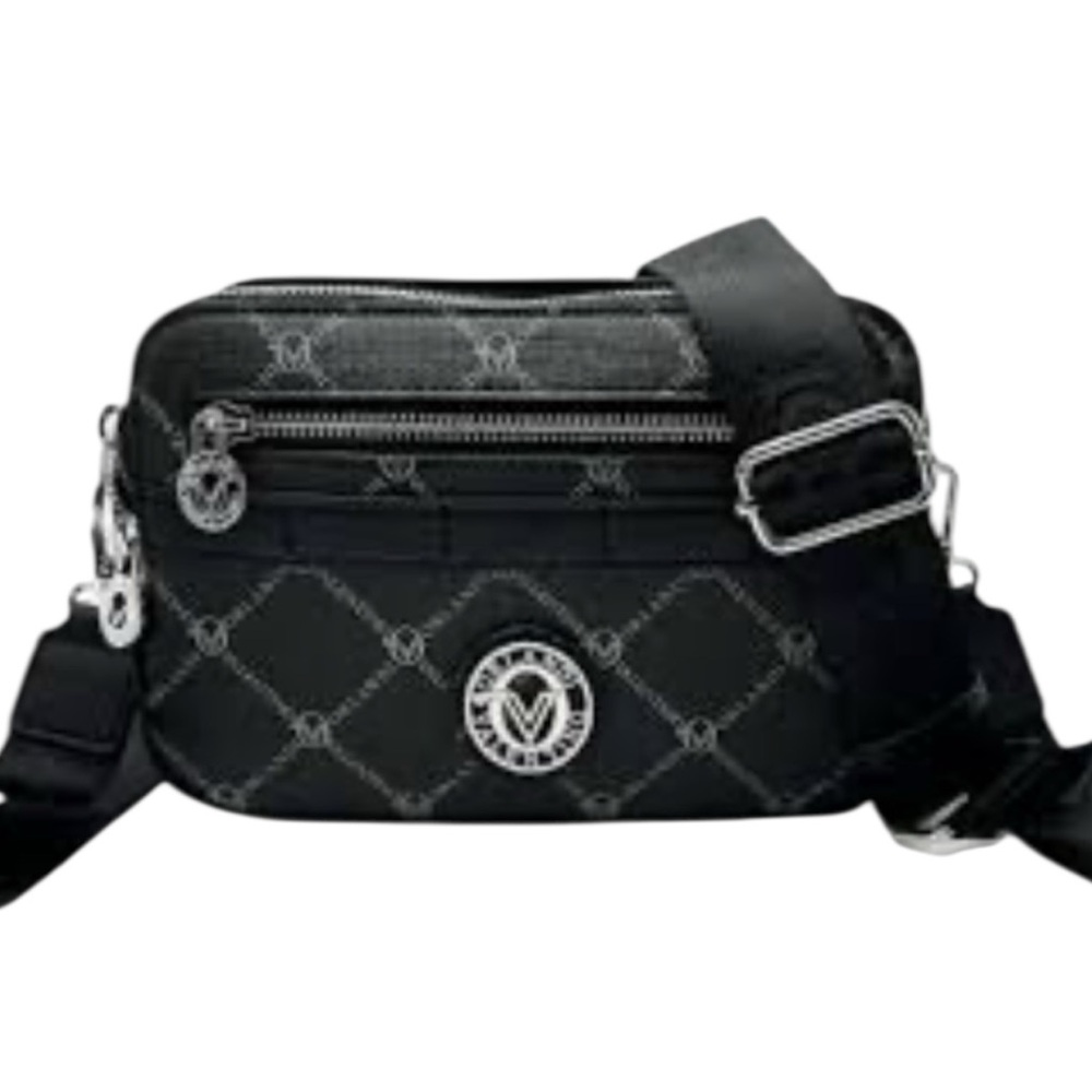 Valentino Orlandi NWT Black and Silver Logo Messenger Bag